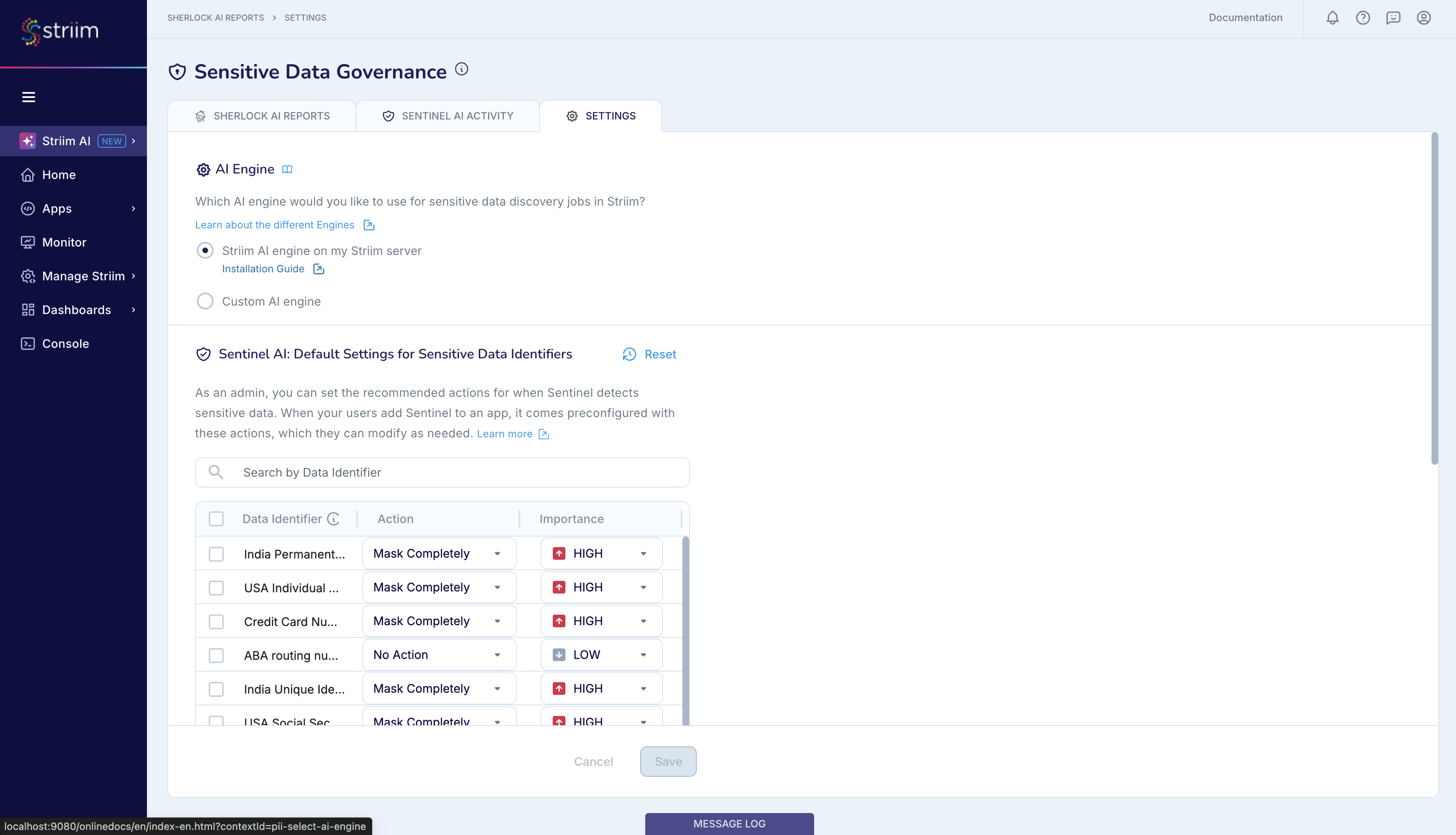 example-sensitivedatagovernance-2-aiengine-2-striimai-settings.png