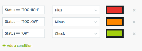 Displays configuring a condition for an Icon that can display various icons based on conditions.