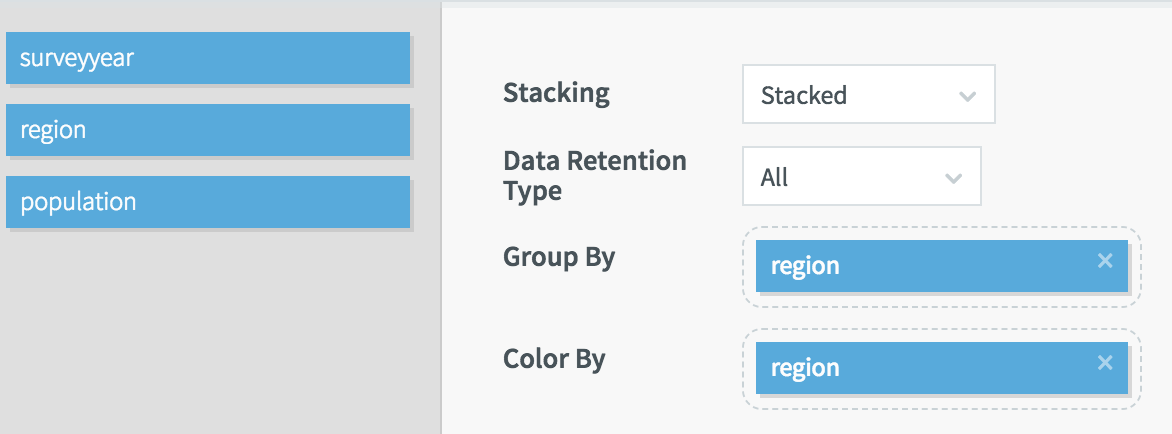 Shows changing the Stacking option to Stacked.