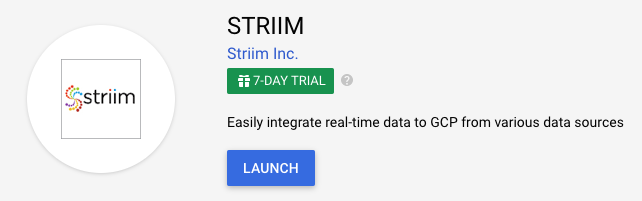 Launching Striim from the Google Marketplace.