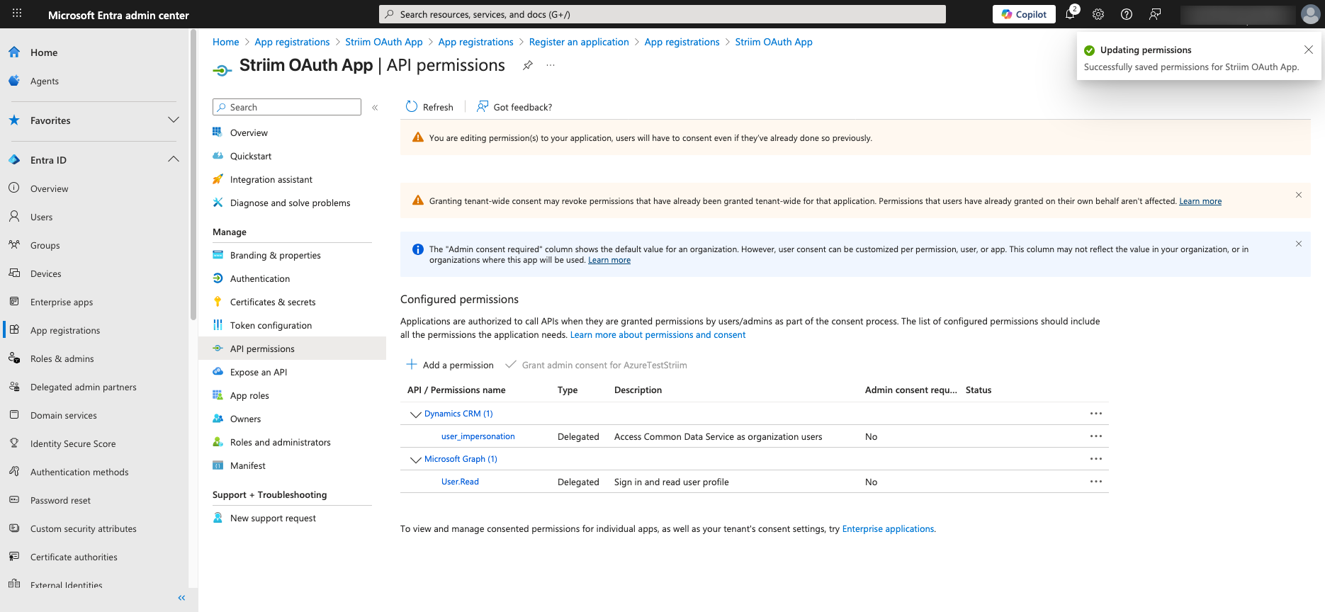 Striim-OAuth-App-Microsoft-Entra-admin-center-After.png
